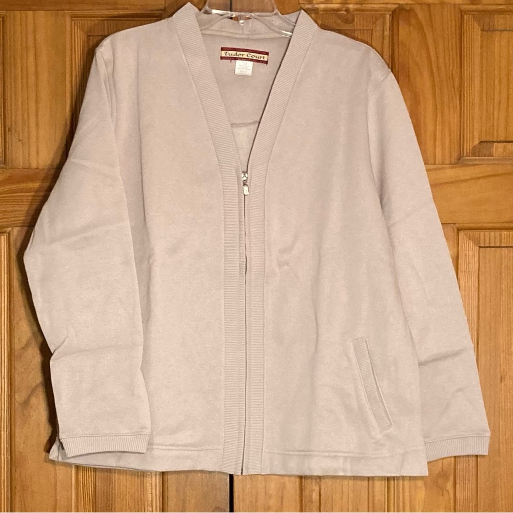 NWT Haband Vintage 90s Tudor Court Full Zipper Cardigan Tan Size L Large